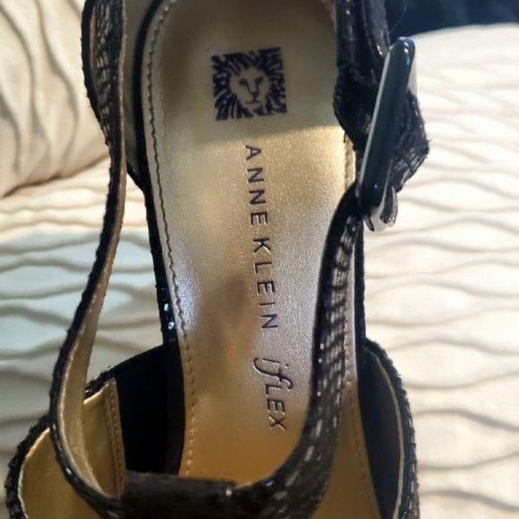 Anne Klein iflex Pumps- Black Snakeskin Pattern with Adjustable Ankle Strap - Picture 3 of 5
